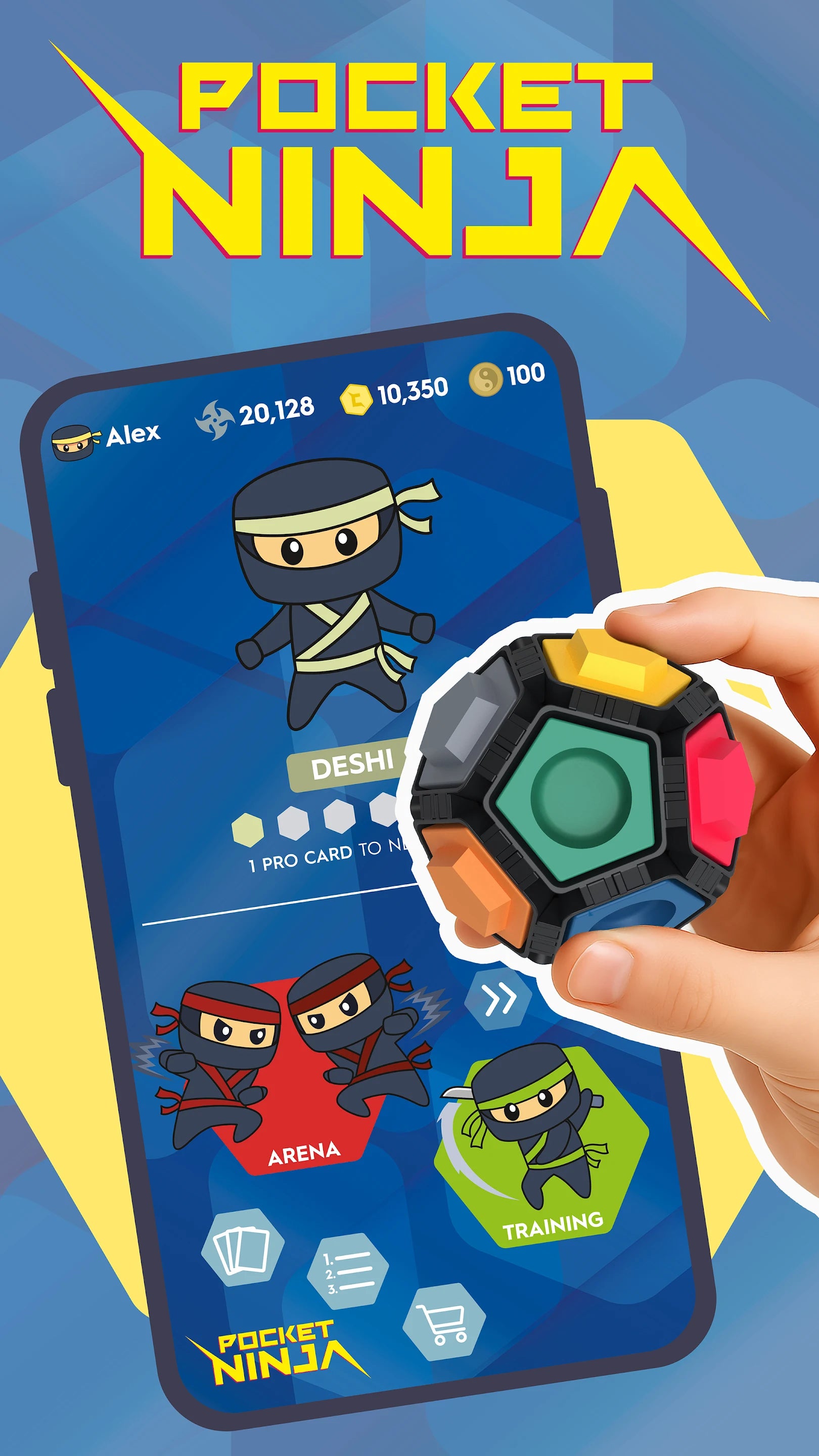 Startbildschirm der Pocket-Ninja-App mit Spielball