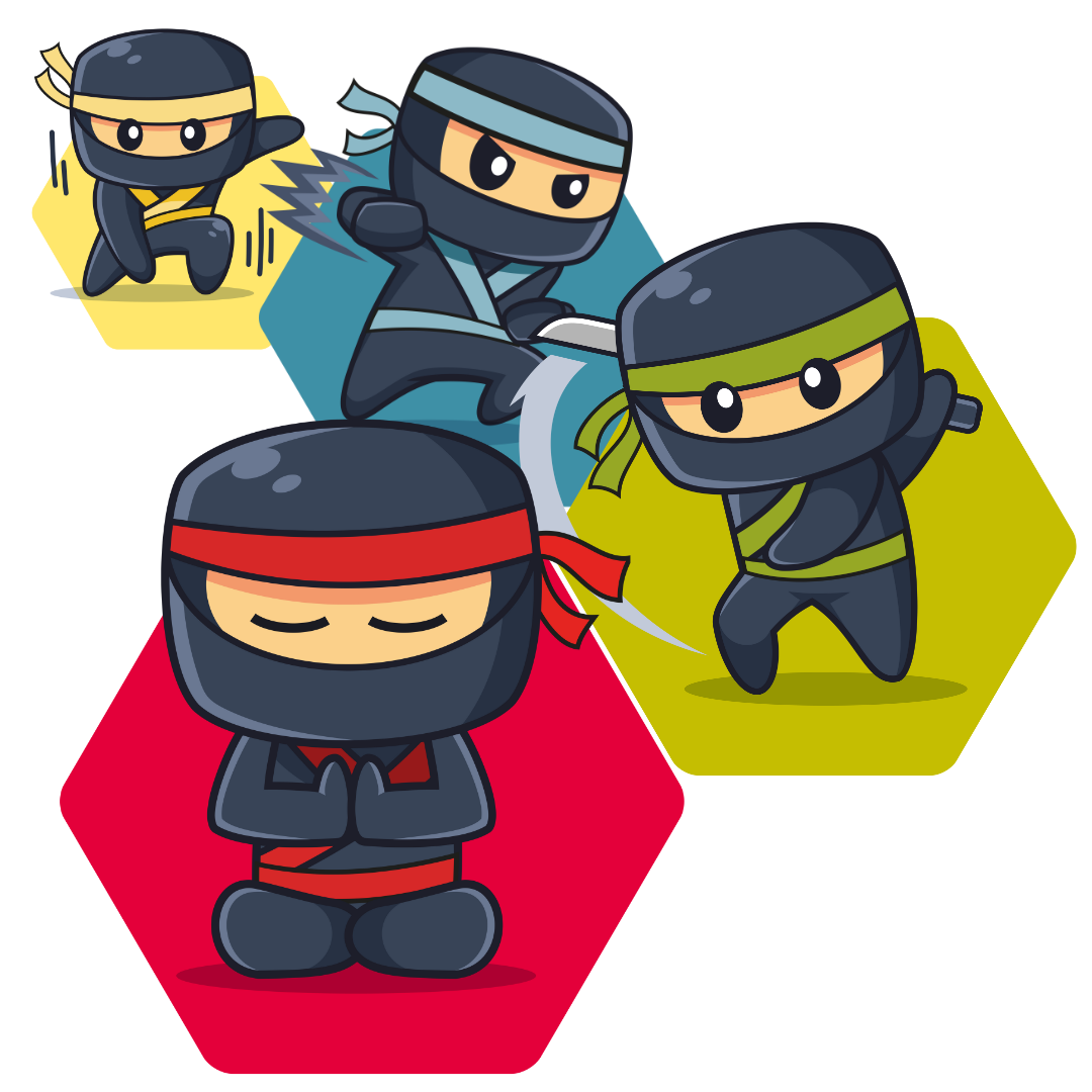 Die vier Ninja-Ränge Genin, Chunin, Jounin und Kage als Illustration
